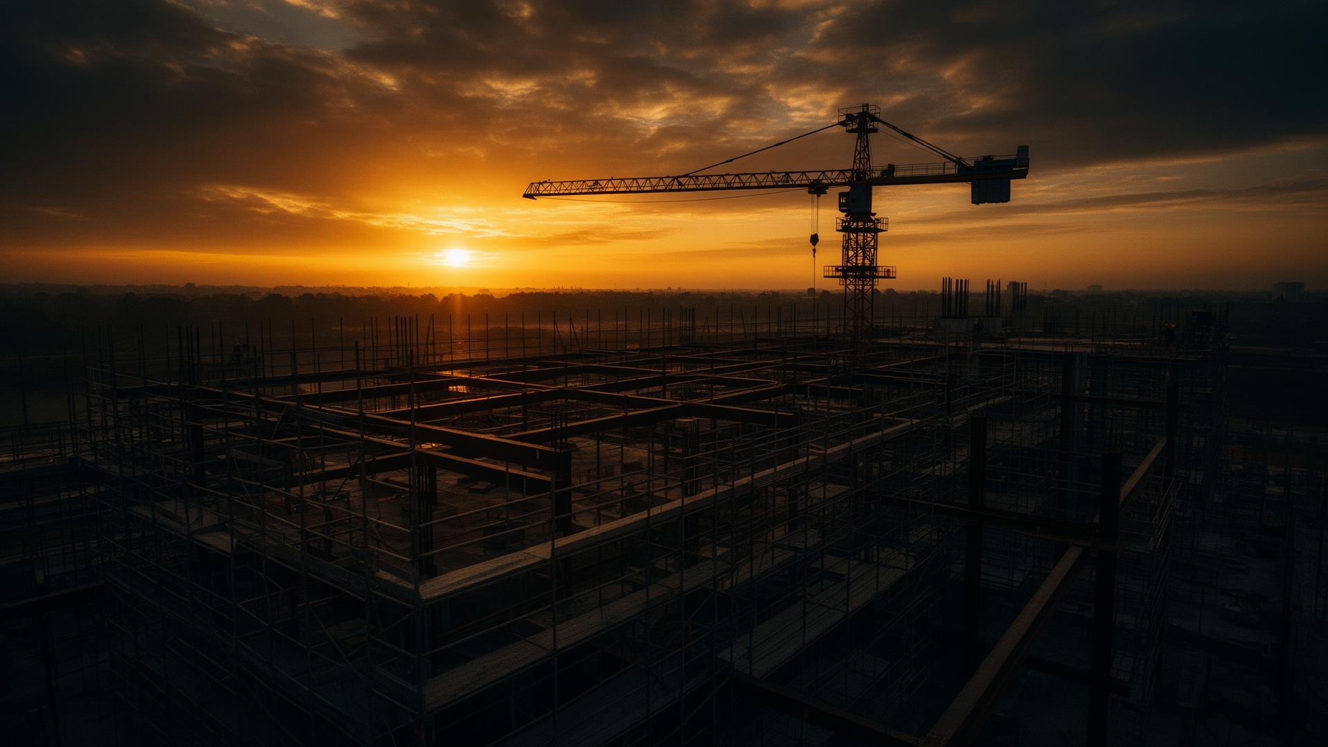 Construction site at golden hour